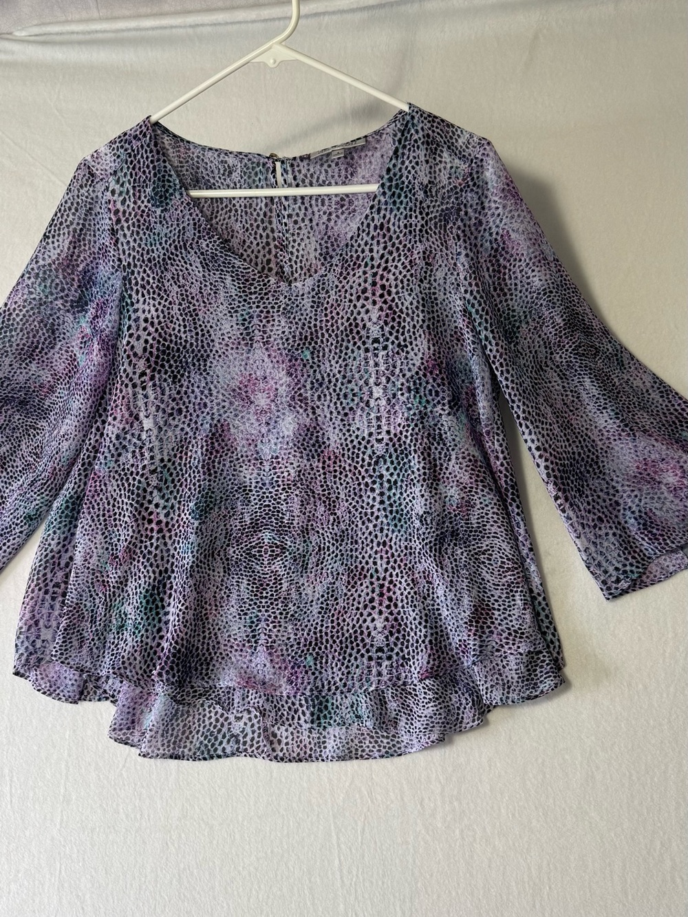 Jennifer Lopez Purple Printed V-Neck Blouse
